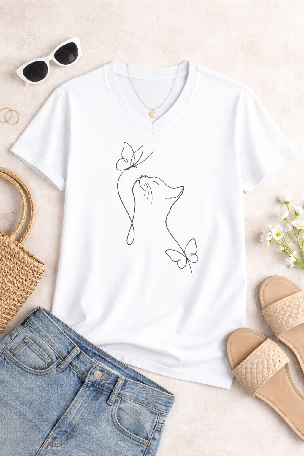 Cat Art V Neck T-Shirt