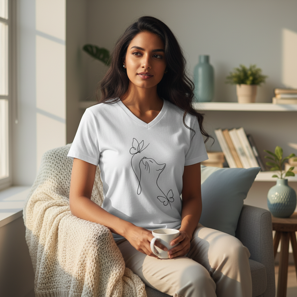 Cat Art V Neck T-Shirt