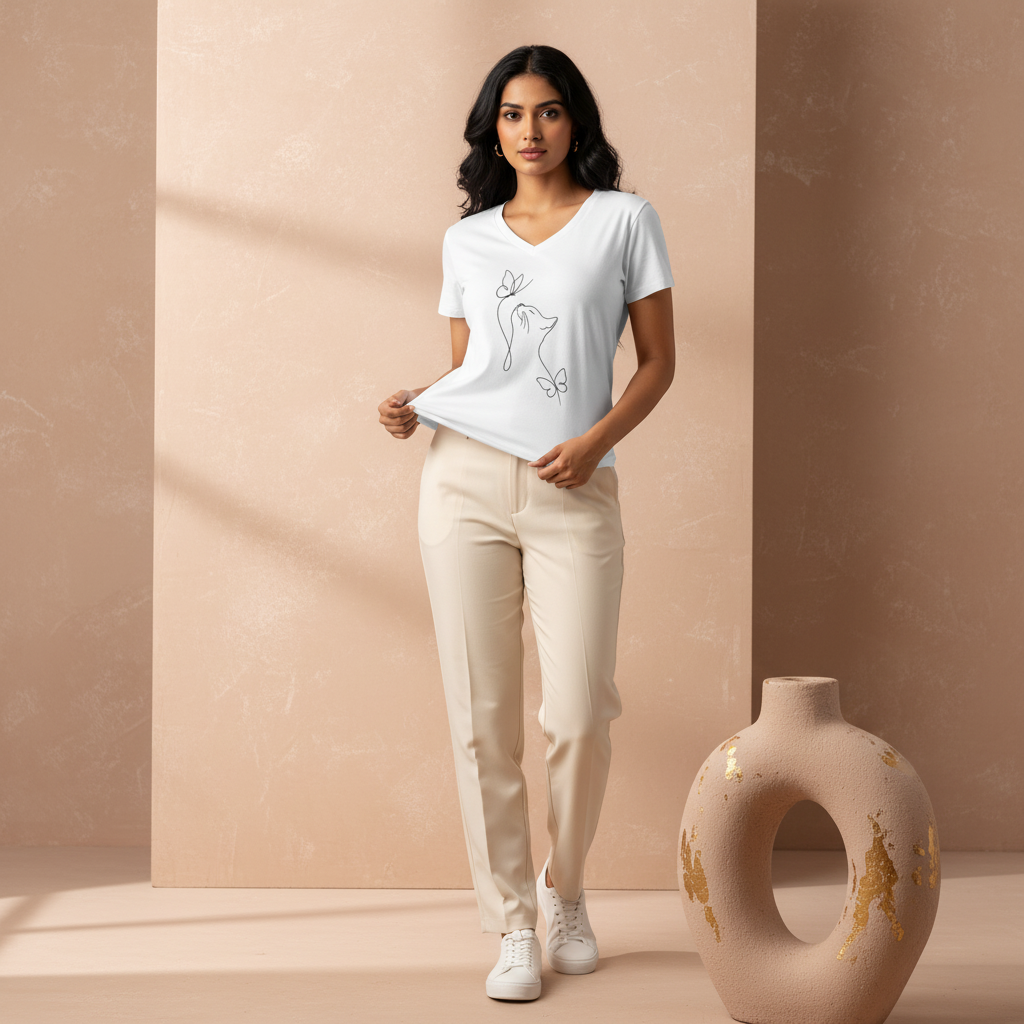 Cat Art V Neck T-Shirt